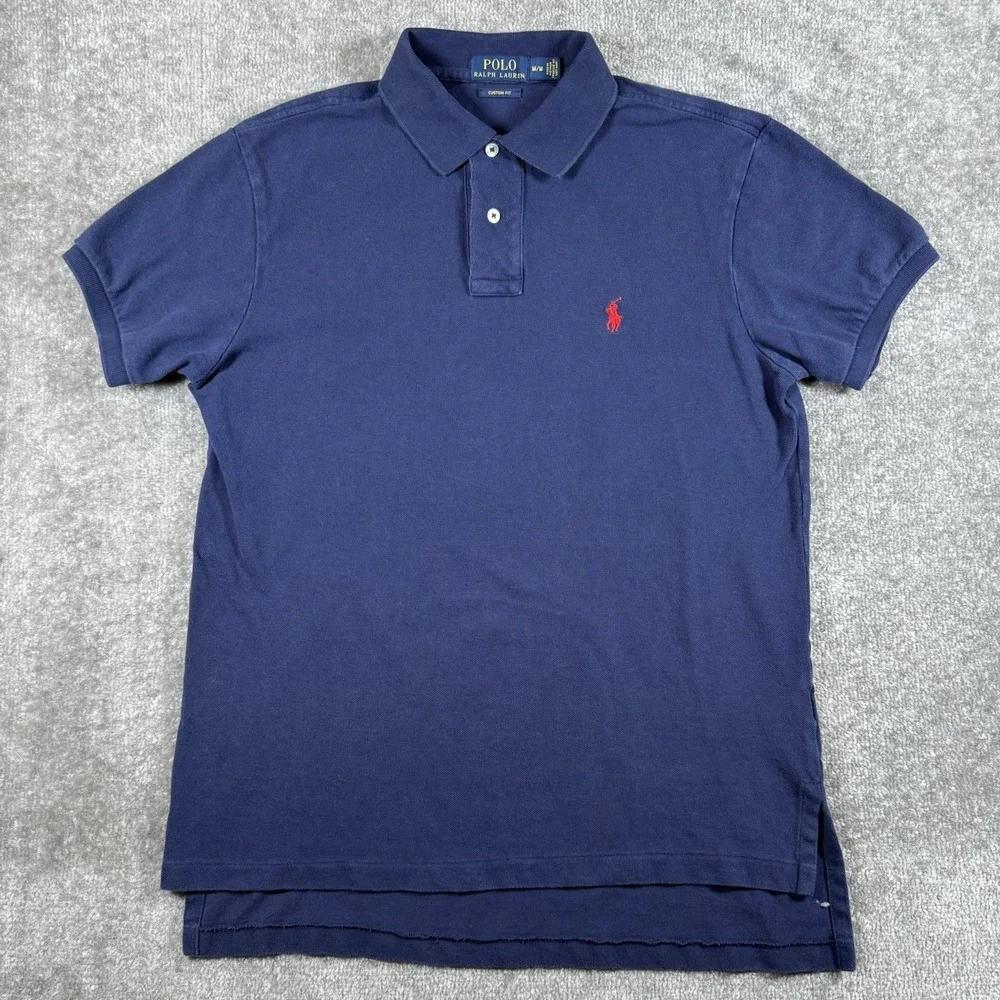 Polo Ralph Lauren Shirt Men's Medium Blue Short Sleeve Custom Fit Preppy College